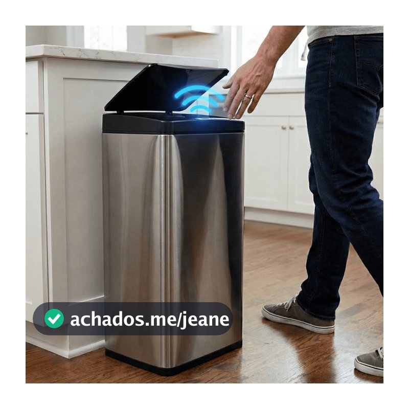 Lixeira Cozinha Automática Sensor Inteligente Aço Inox 50 Litros Premium