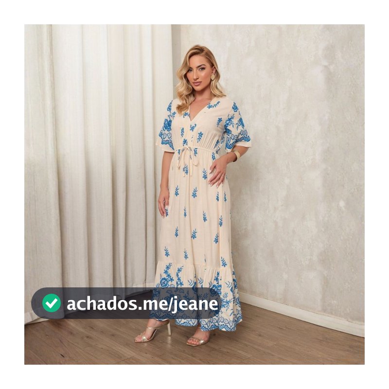 Vestido Feminino Longo Em Tecido Bordado Floral Elegante E Atemporal Moda Sofisticada