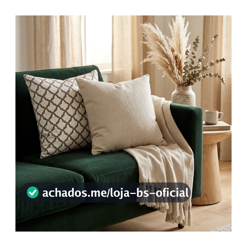 Kit Manta Para Sofá Retrátil + 4 Capas Almofadas Geométricas Bege Cru