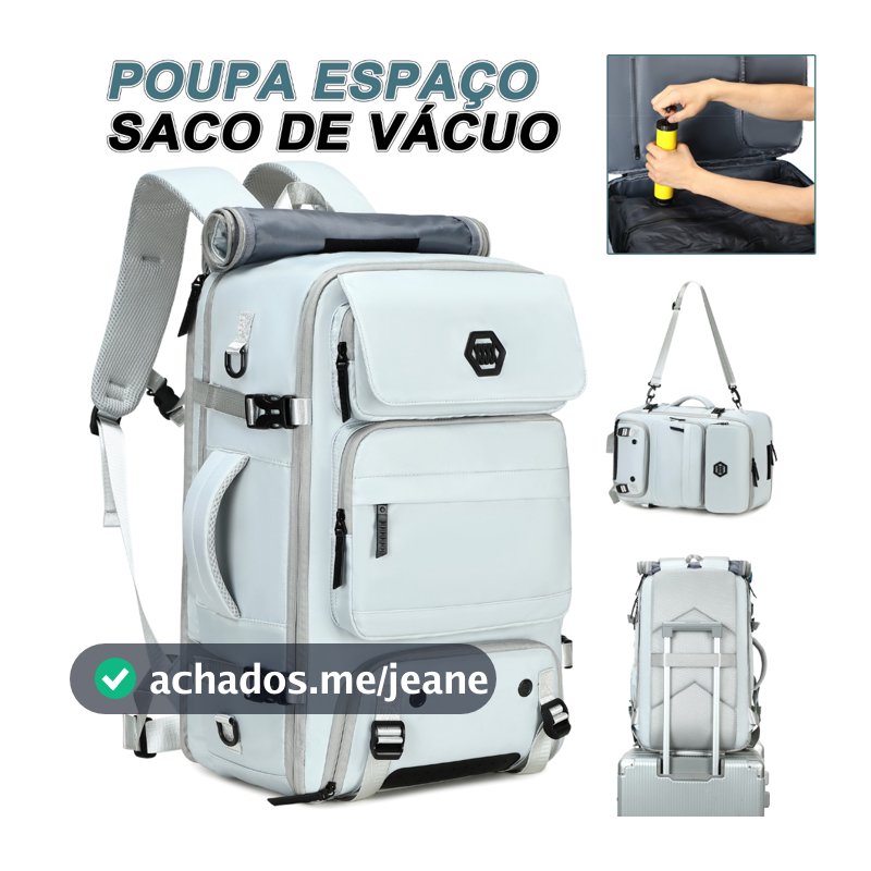 Mochila de Viagem com Compressão a Vácuo, Grande Capacidade Impermeável e Resistente, Unissex, Compartimento para Notebo