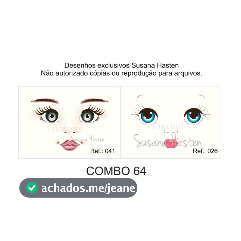 Olho Rostinho Para Boneca De Pano _ Transfer Para Carinhas De Bonecas De Pano, Ref.: Combo 64 Para Bonecas de 50 cm