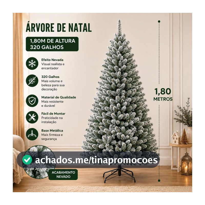 Árvore de Natal Nevada 1,80m com 320 Galhos Árvore de Natal 180cm Branca Volumosa