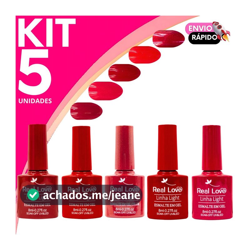 Kit Esmalte em Gel Real Love Light Color Tons de Vermelho - Secagem Rápida Unhas Nail Designer