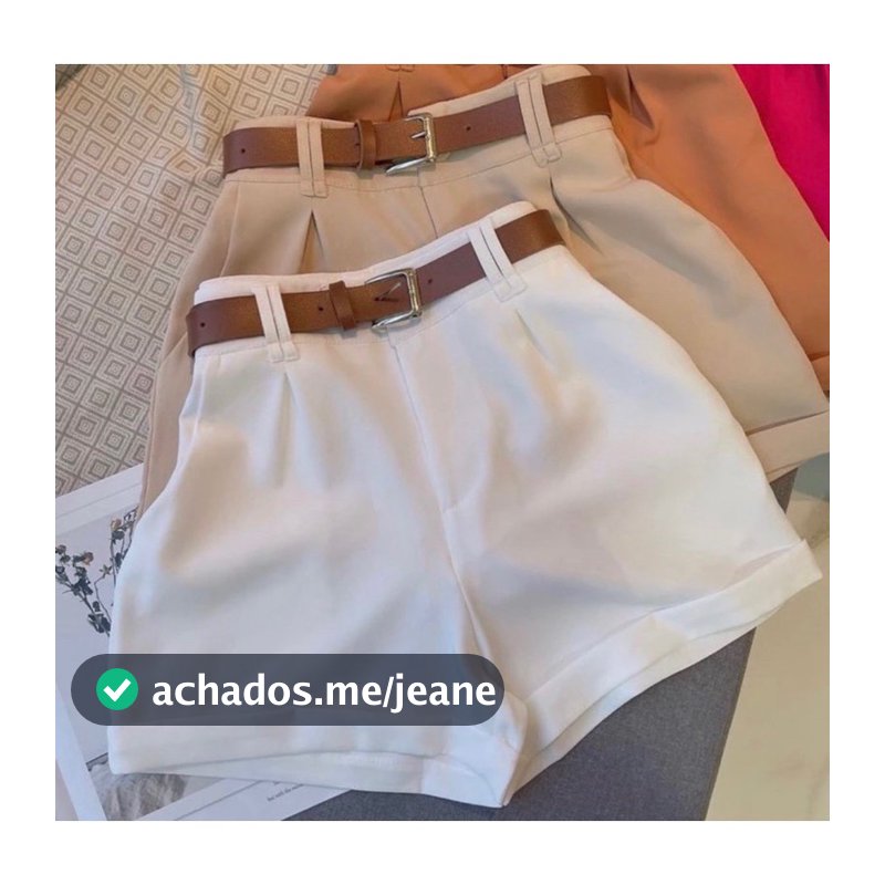 Short Alfaiataria Feminino Social com Cinto Cintura Alta PROMOÇÃO