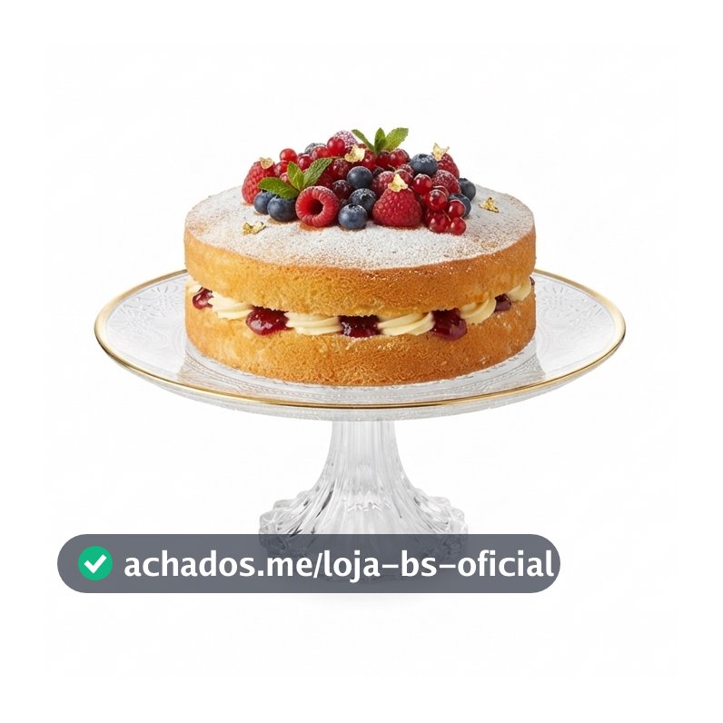 Prato com Pé Wolff Mauve Fio de Ouro 19cm x 9,5cm Cristal Prato para Doce Sobremesa Mesa Posta Elegante Qualidade Jantar