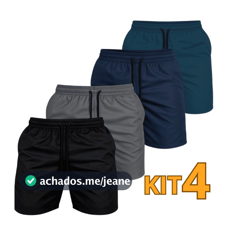 Kit 4 Shorts Tactel Masculino Mauricinho  Tectel Grosso Bermuda Básica Calção Liso Academia Treino Praia