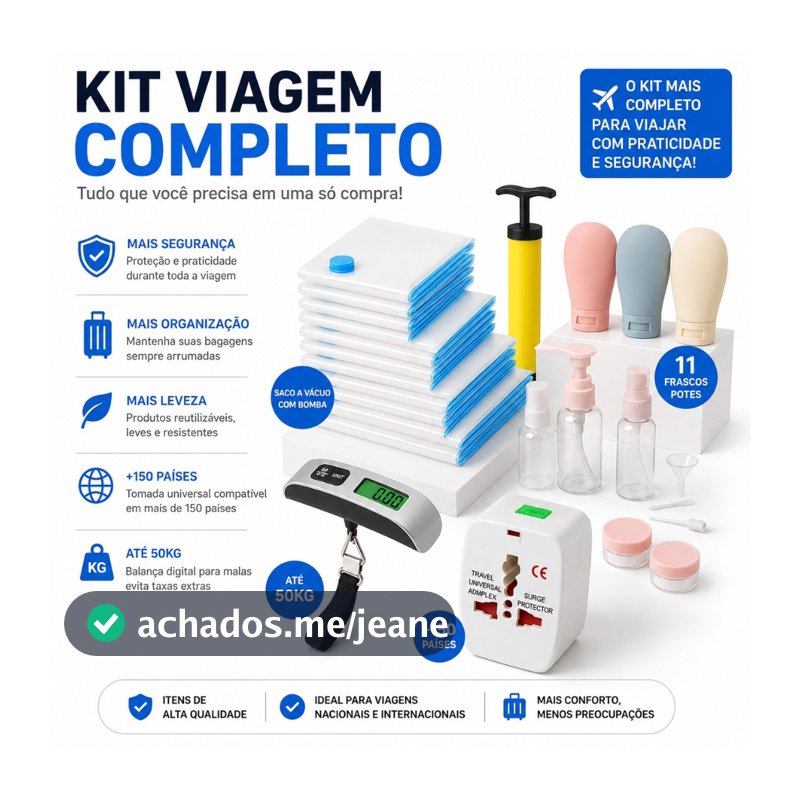 Kit Viagem Balança Mala Adaptador Tomada Saco Vacuo 50x60 Bagagem Aeroporto Organizador