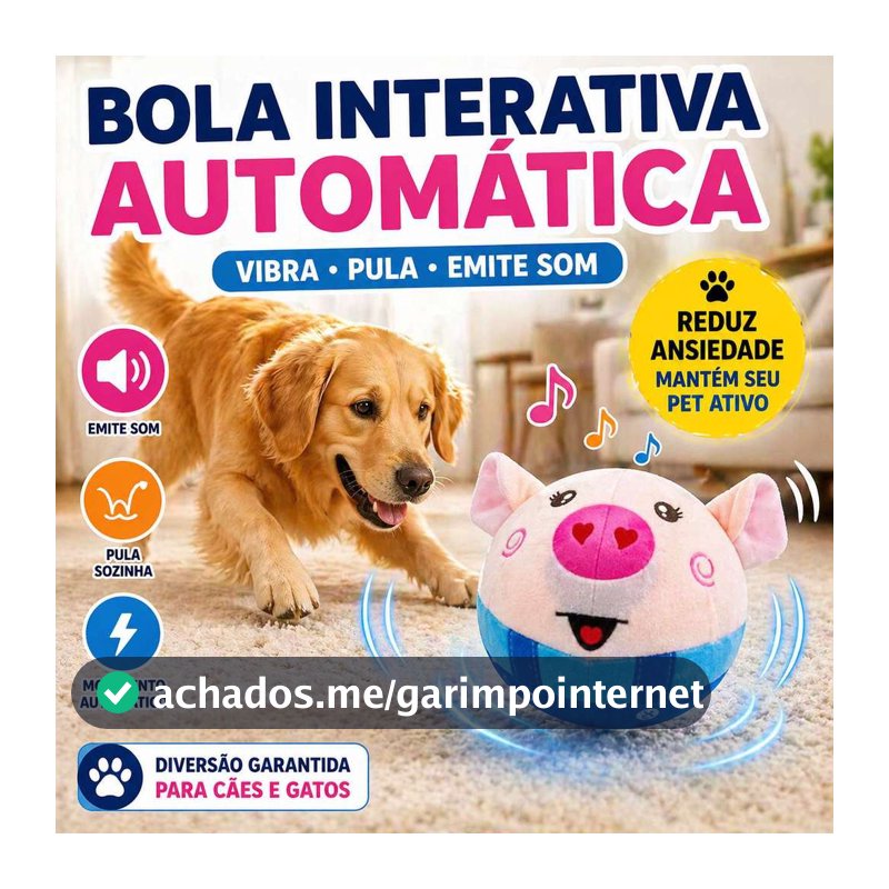 Bola Interativa para Cães com Movimento Automático Vibra e Pula Brinquedo Pet Pelúcia Resistente