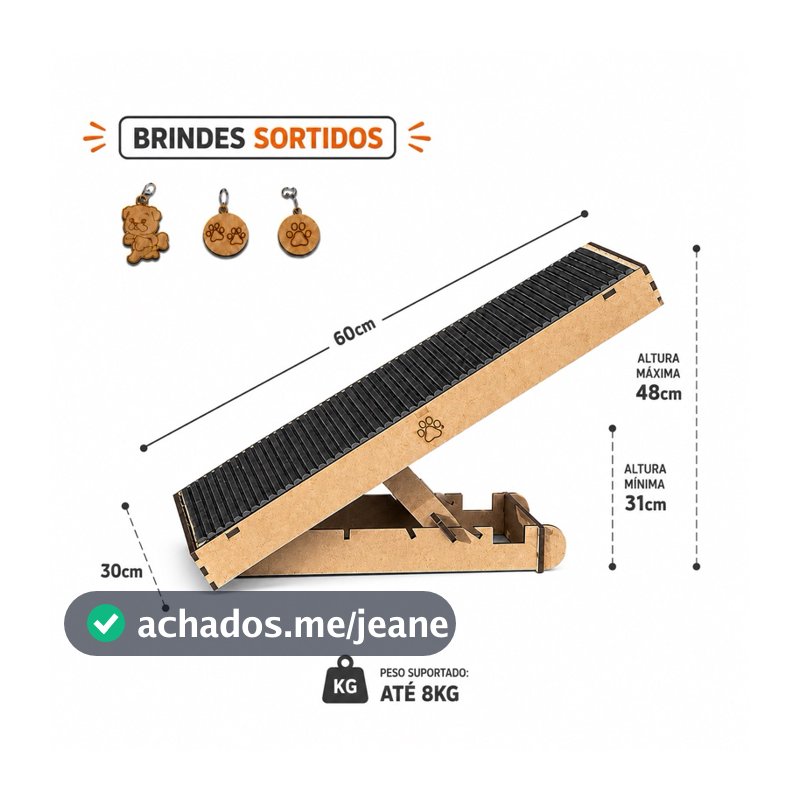 Rampa Para Cachorros Antiderrapante Madeira Resistente Com Regulagem de Altura