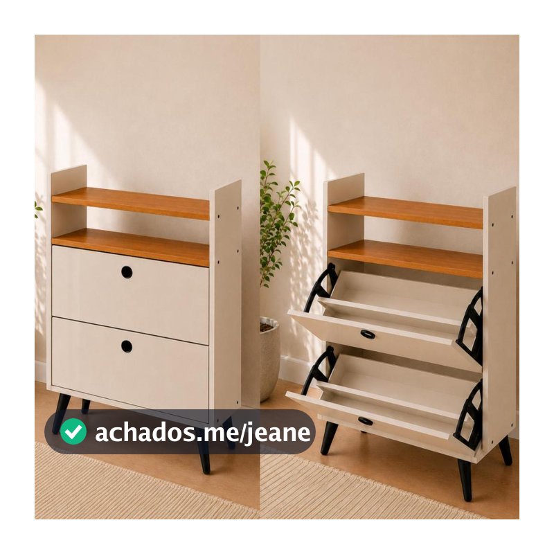 Sapateira Organizadora 2 Portas Basculantes Até 12 Pares com Nicho Superior para Quarto Organizador de Sapatos Versátil