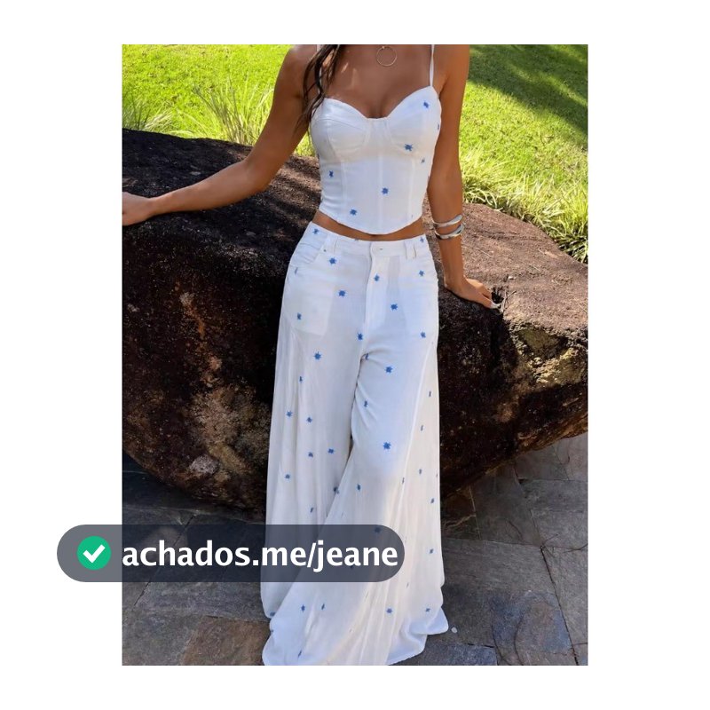 Conjunto De Top Recortado Com Alça Espaguete E Decote Em Coração Estampa Floral Calças Largas 202609A