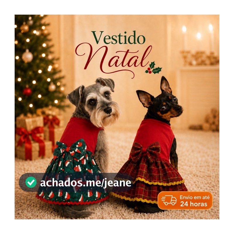 Roupa Pet Natalina Edição Luxo Com Babador e Vestido Temático Cachorro e Gato Edição Limitada Natal