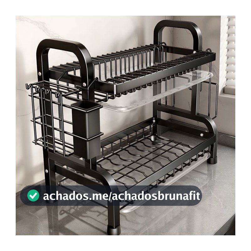 Escorredor Kitchen Rack Aço Inoxidável Organizador Louça Preto Pia Kitchen Rack Aço Ino