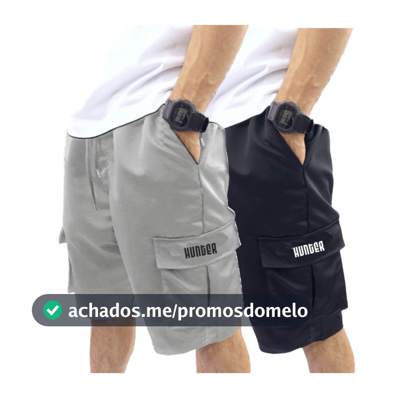 Kit 2 Bermudas Corta Vento Bolso Cargo Hunter Colors Verão
