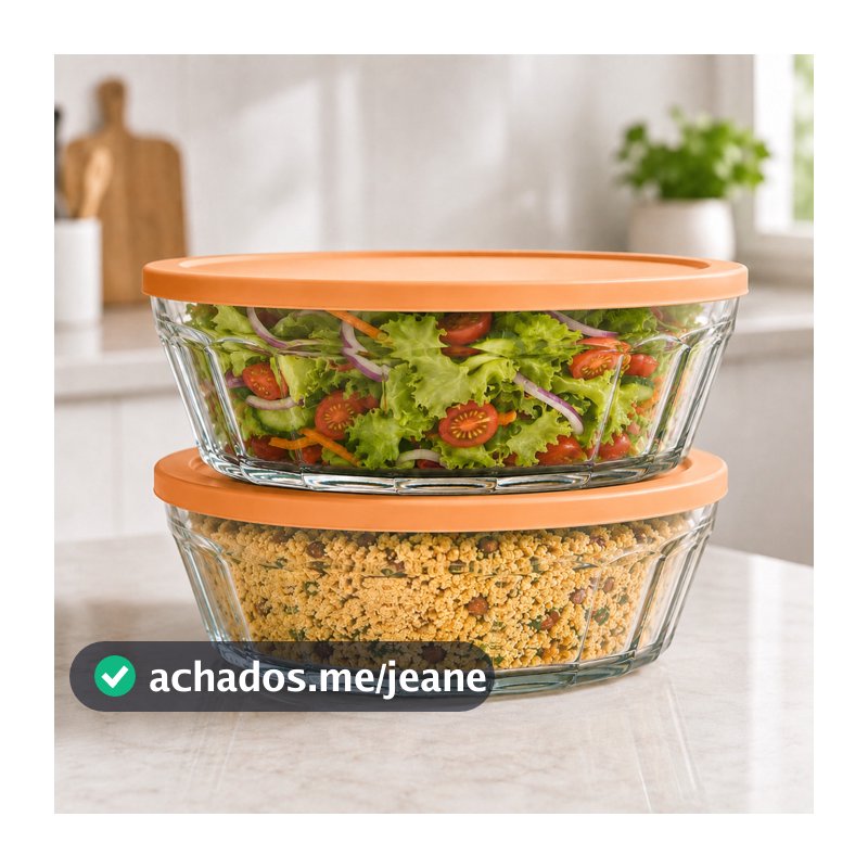 Kit 2 Potes Saladeira Vidro Com Tampa 4 Litros Tigela Grande De Servir Tapoer Porta Alimentos