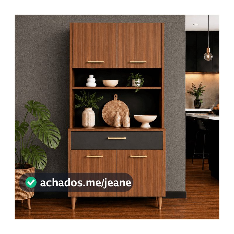 Armário Cozinha Compacto 4 Portas Gaveta Multiuso Paneleiro Nicho Grafite Cinza - Blue Moby