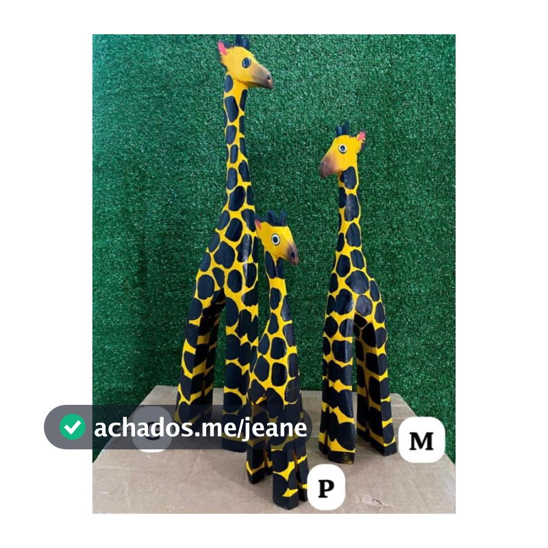 Escultura Decorativa de Madeira Pintada à Mão – Girafa, Zebra e Gato – Artesanato para Decoração
