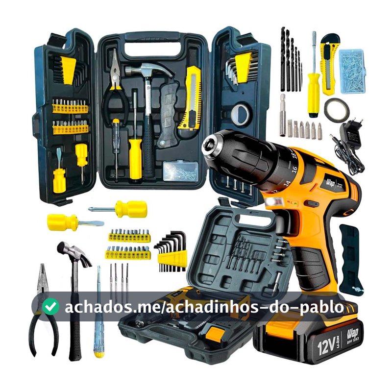 Kit Ferramentas Parafusadeira e Furadeira a Bateria WAP 12K3 e Maleta com Jogo de 200 Peça Titanium