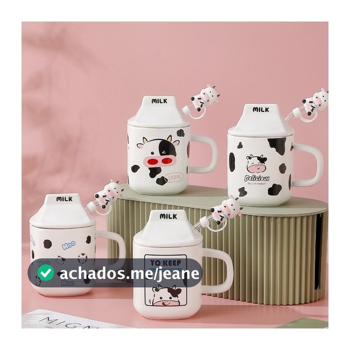 Caneca divertida de cerâmica 330ML Copo de Cerâmica + Tampa de Cerâmica + Canudo de Vidro Boneca