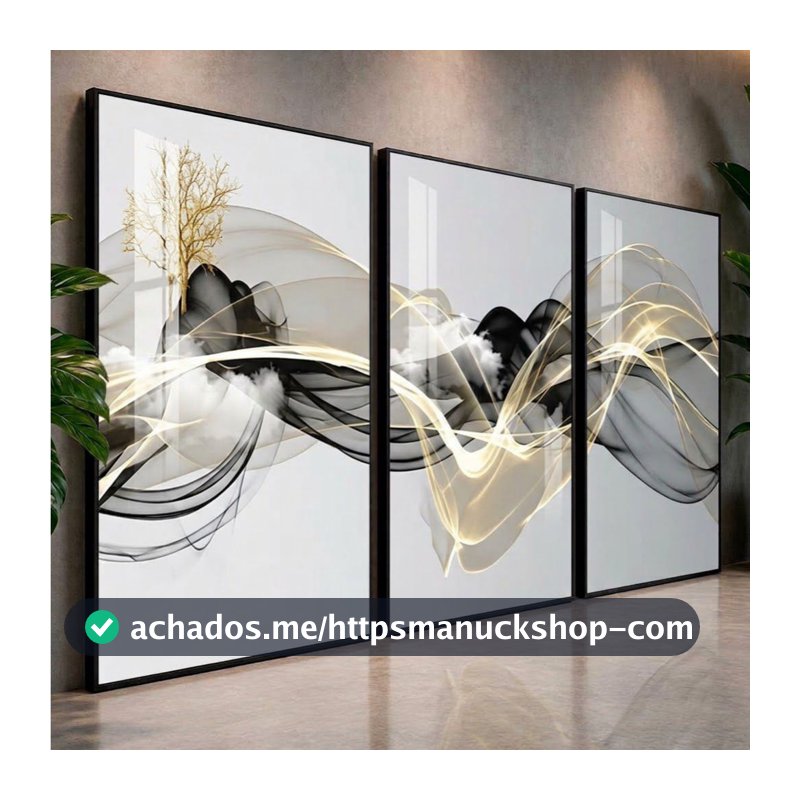 Quadro Decorativo Sala Abstrato Linha Gold Moldura Moderna