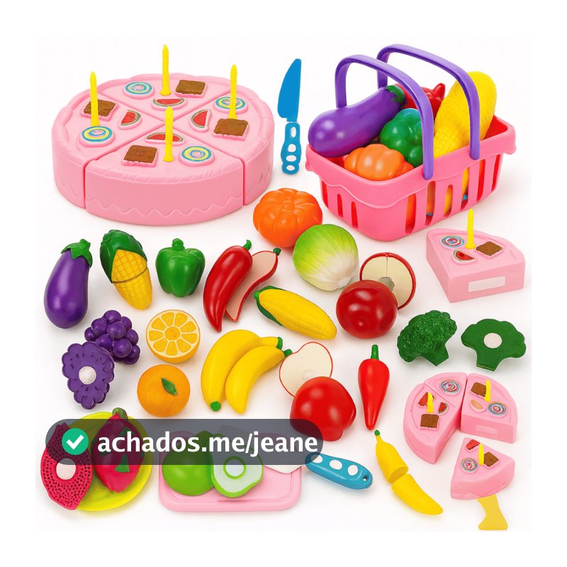 Kit Comidinhas Frutas Legumes Velcro Crec Crec 28 Peças Brinquedo Infantil Menina Cozinha Bolo