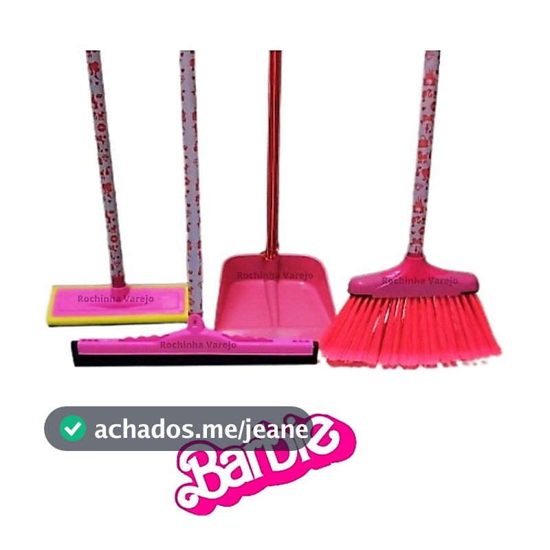 Kit Limpeza Rosa Completo Vassoura com Cabo Rodo 40cm Lava Azulejo e Pá de Lixo com Cabo