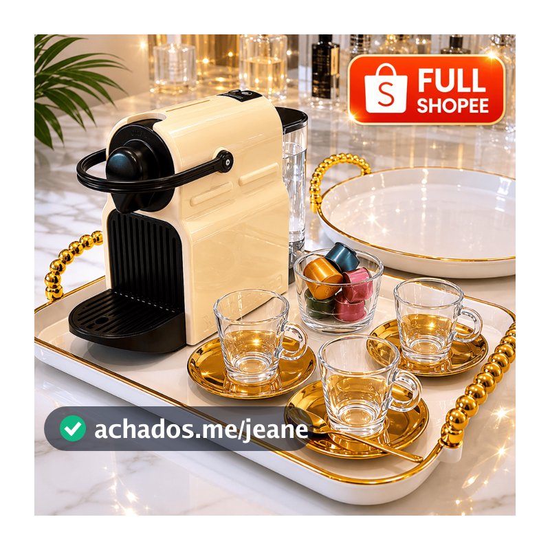 Bandeja Luxo Borda Dourada Decorativa com alças Grande Banheiro Lavabo Multiuso Cantinho do Café