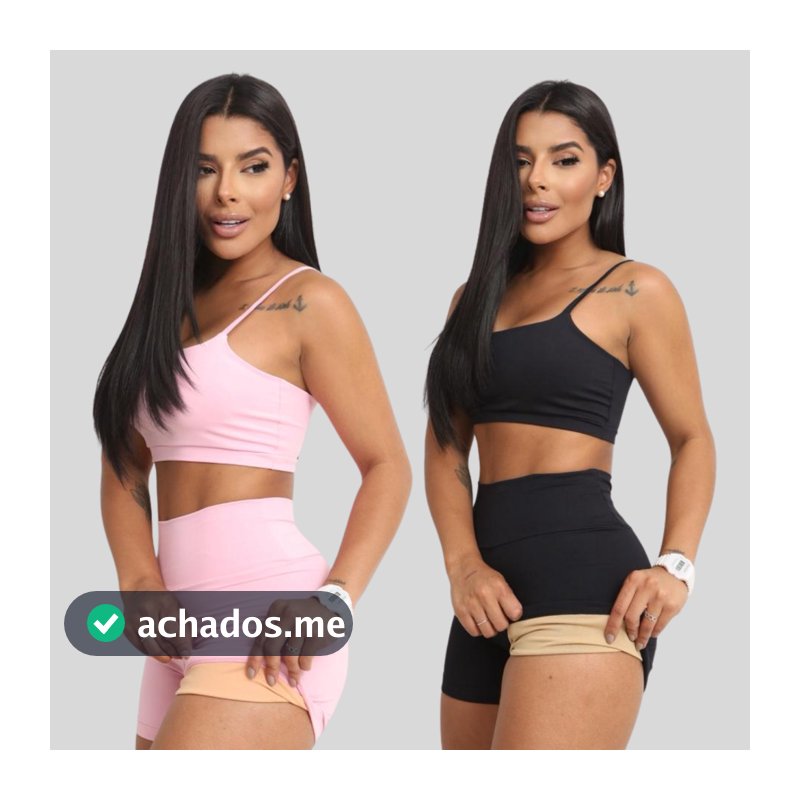 Conjunto Academia Short e Top Duplo Poliamida Corrida Roupa de Treino Feminina Zero Transparência