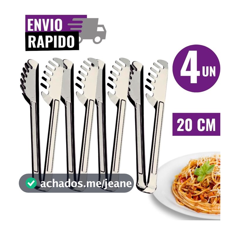 Kit 4 Pegador de Massa 20cm Macarrão Utensílios de Cozinha Aço Inox Multiuso Cozinha Buffet Restaurante