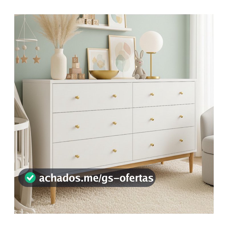 Cômoda Oslo 6 Gavetas Luxo Design Moderno cores premium P/ Quarto Casal sala quarto infantil Bebê Fraldário