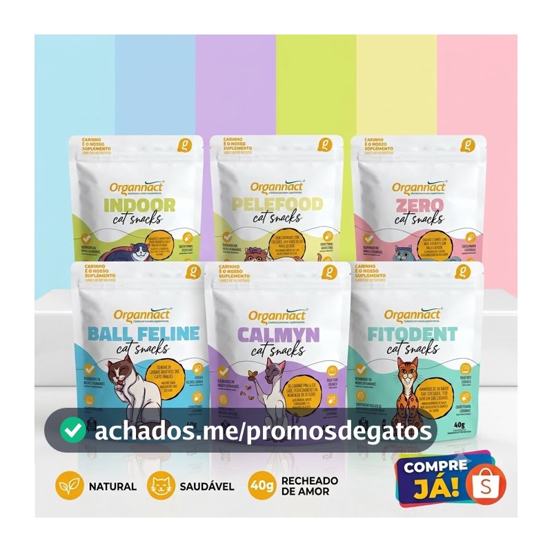 PETISCOS PARA GATOS FUNCIONAIS - ORGANNACT 40G - NATURAL INDOOR - CALMYN - ZERO - FITODENT - PELEFOOD