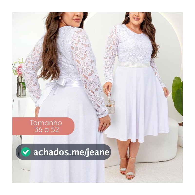 Vestido Feminino Manga Longa Midi Rendado Romantico LUXO