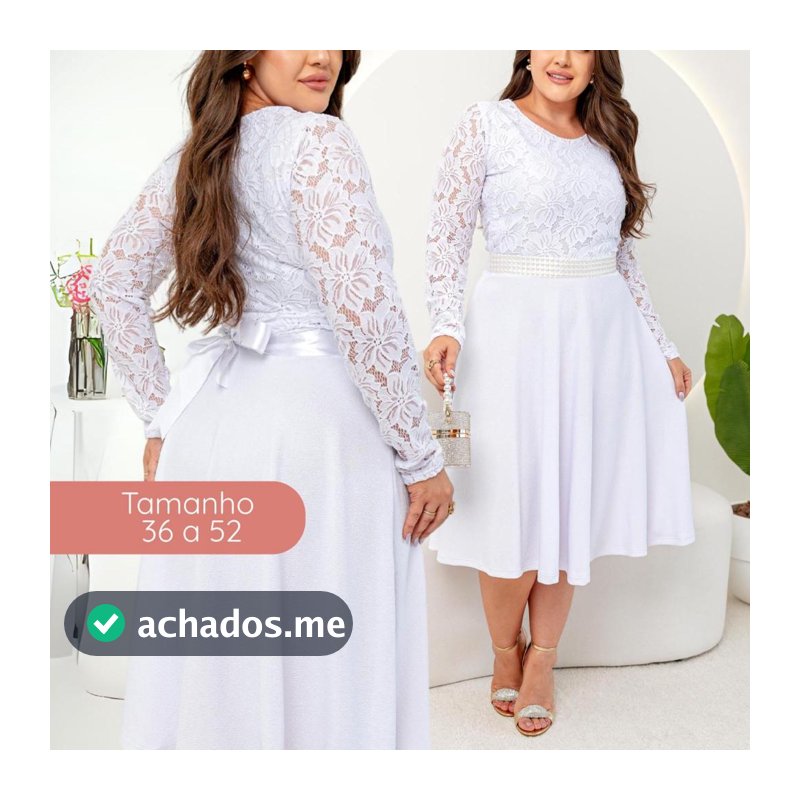 Vestido Feminino Manga Longa Midi Rendado Romantico LUXO