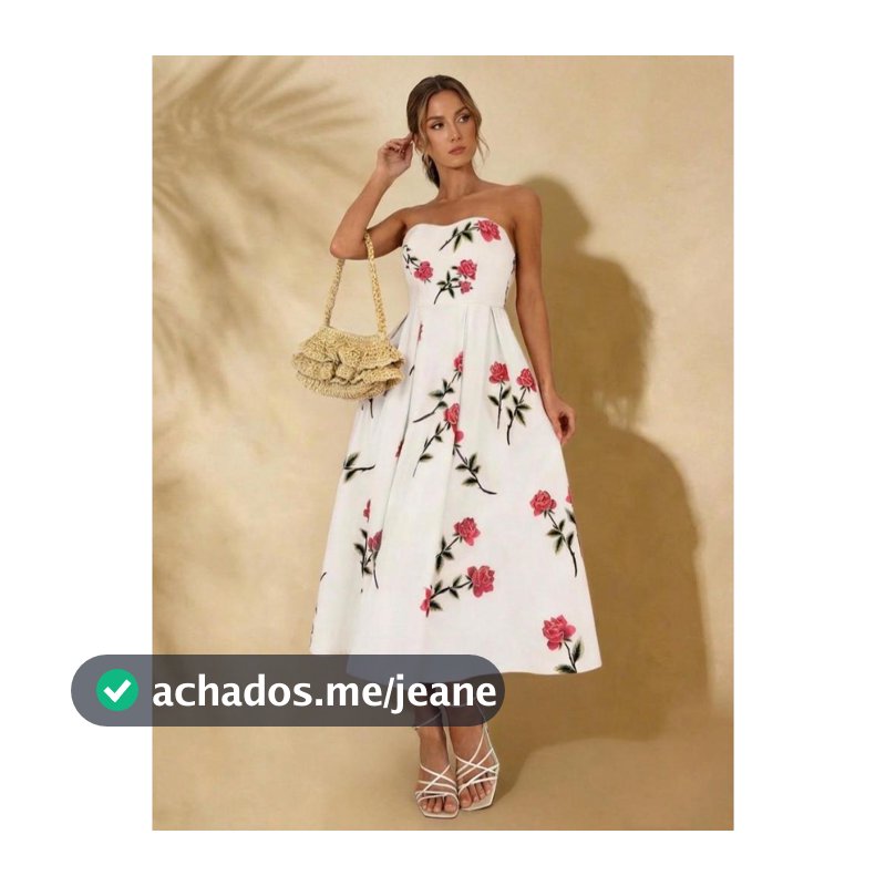 Vestido elegante sem alças para mulheres, de verão em A com estampa floral de rosa e bolsos, comprimento até o joelho
