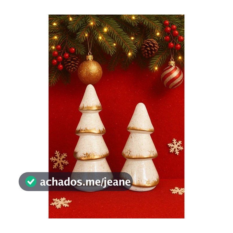 Dupla Árvore De Natal Branca Com Dourada Enfeite Decorativo Natalino Cerâmica Ótima Escolha Presente