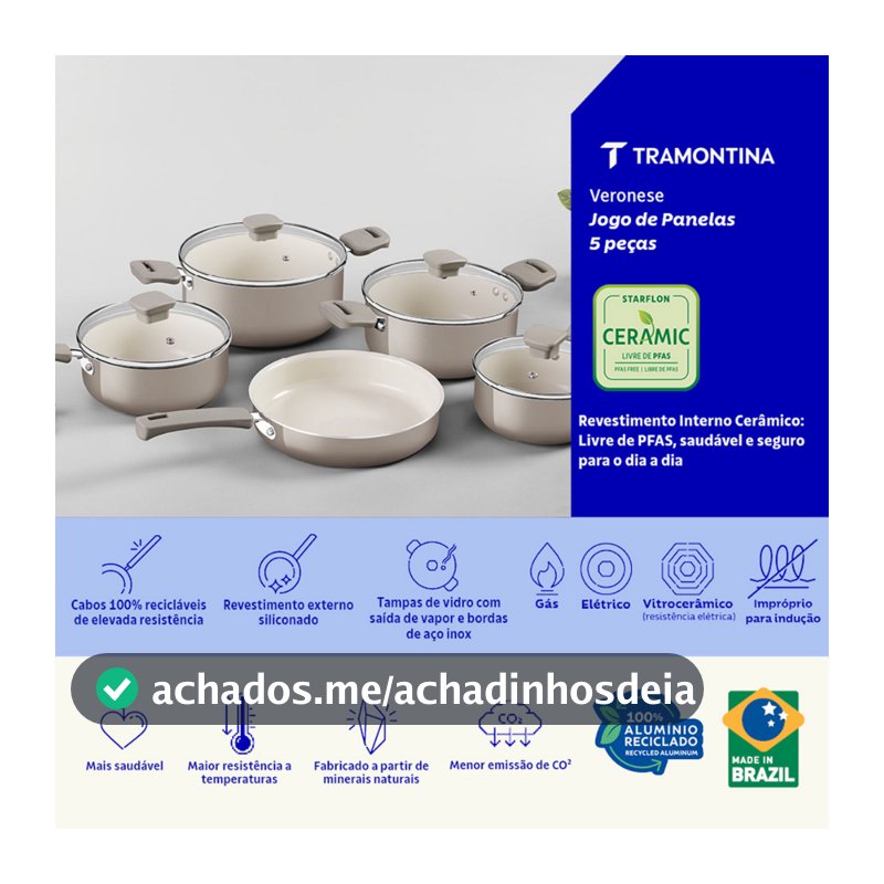 Jogo de Panelas Tramontina Veronese Cêramico e Aluminio Bege 5 Peças Antiaderente