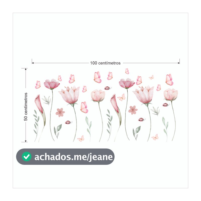 Adesivo De Parede Em Recorte Floral Flores Raminhos Jardim Borboletas Rosa Quarto