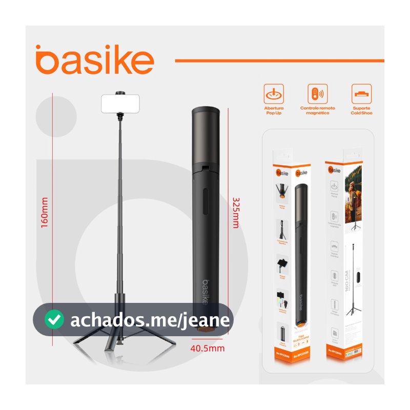 Basike Tripé Selfie 1,65m com Abertura Automática ao Tocar no Chão - Bastão de Alumínio Bluetooth para Viagens, Lives