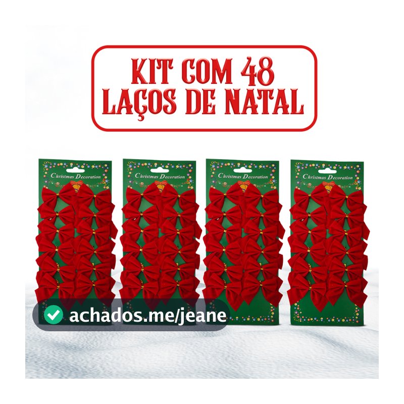 Kit 48 Laços Enfeite Natal Arvore Festão Decoração Natalina Promoção