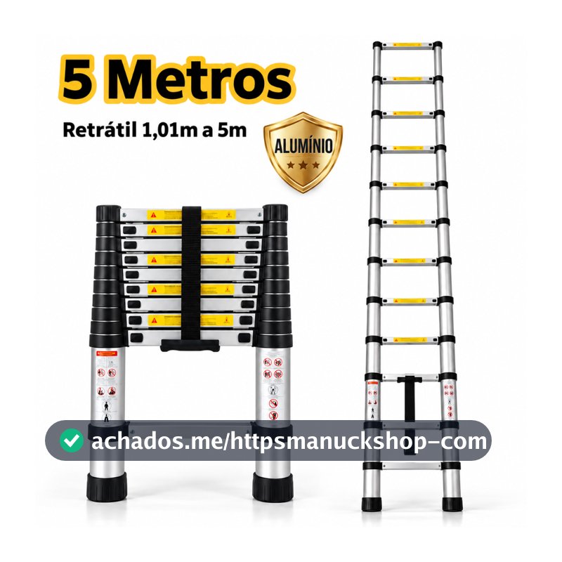 Escada Telescópica Retrátil de Alumínio 3.8m 5m Portátil Compacta para Uso Doméstico e Profissional