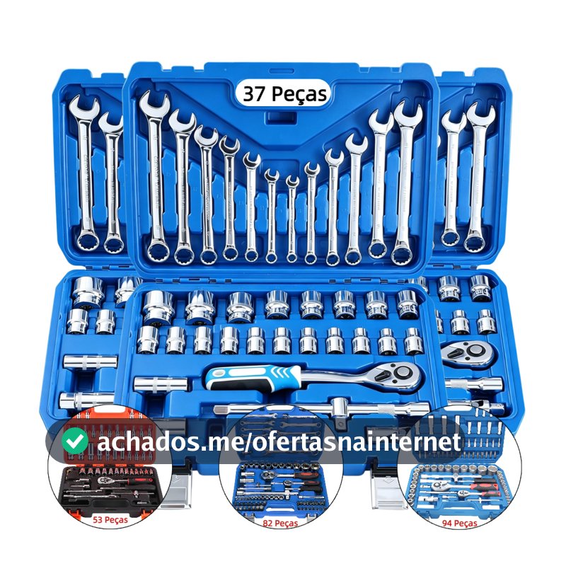 Kit de Ferramentas 37-94 Peças profissional jogo chave combinada soquetes e catraca grande