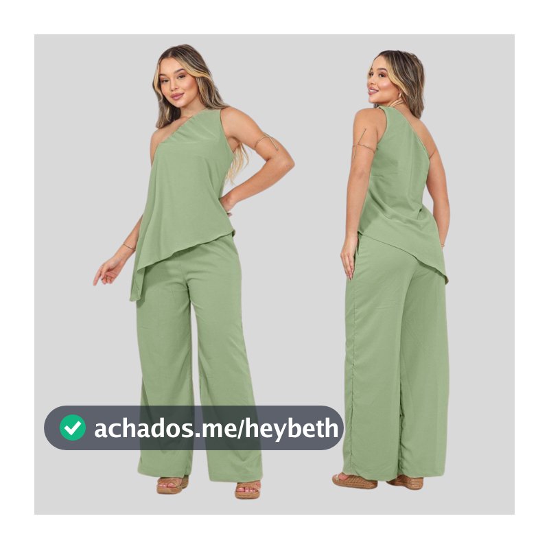 Conjunto Nula Manga Caimento Assimétrico Crepe Pantalona Ombro Só Alfaiataria Básico Confortável
