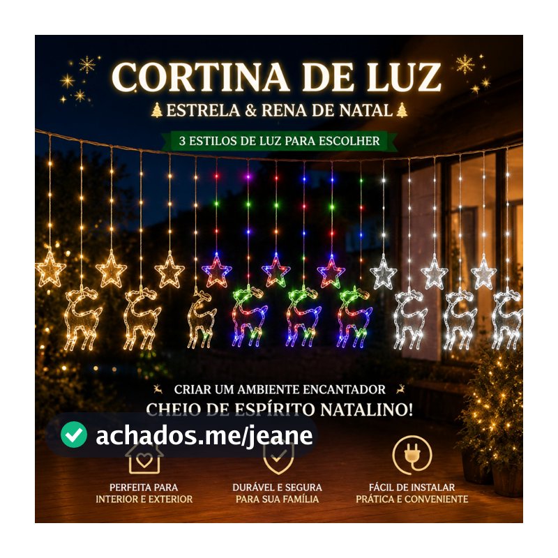 3M Bivolt 110V–220V Cortina de Luz Natal Estrela 5 Pontas, Pisca-pisca LED, Quintal KL-511