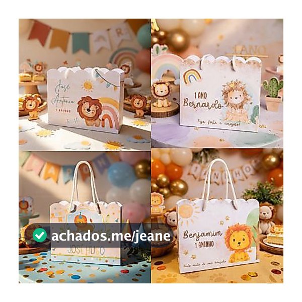 10 e 15 sacolinhas personalizadas leaozinho boho lembrancinha aniversário leão minimalista festa