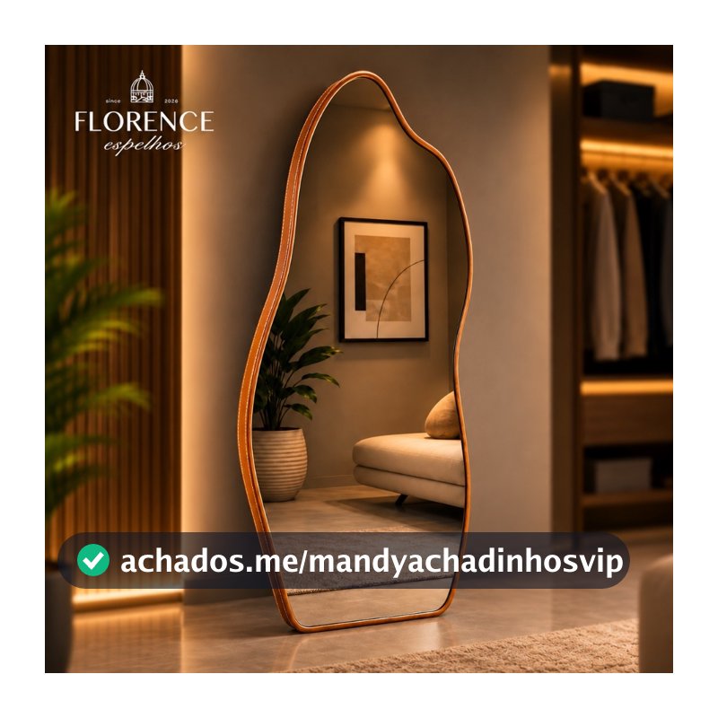 Espelho Orgânico 120x50 e 80x40 Com Moldura EM COURO Corpo Inteiro Moderno Luxo