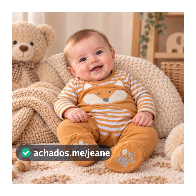 Macacão bebê raposinha bordada algodão