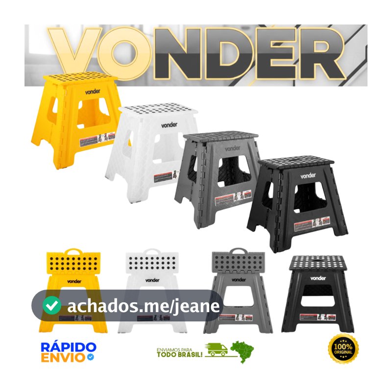 Banqueta Banquinho Dobrável Plástica Vonder 36cm Anti Derrapante Suporte até 150kg Original Top