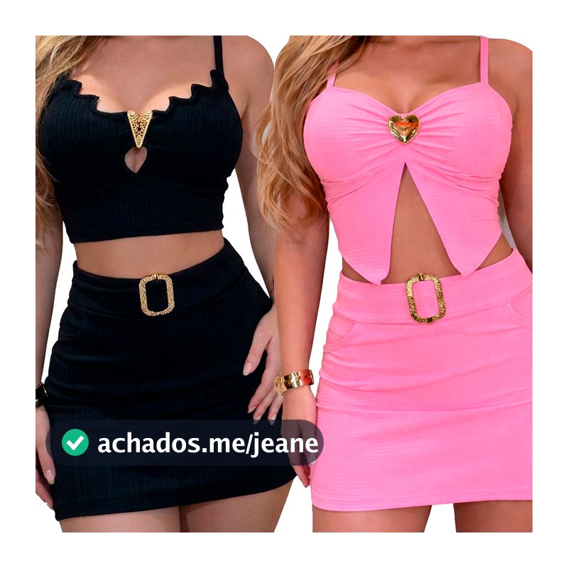 Conjunto Cropped + Short Saia Midi com Fenda Ajustável lindo para festa feminino Canelado Luxo