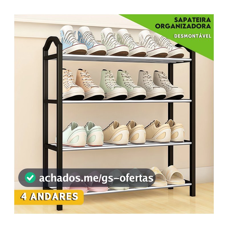 Sapateira 4 Andares Desmontável p/ 8 Pares, Organizador p/ Tênis, Hall de Entrada e Quarto