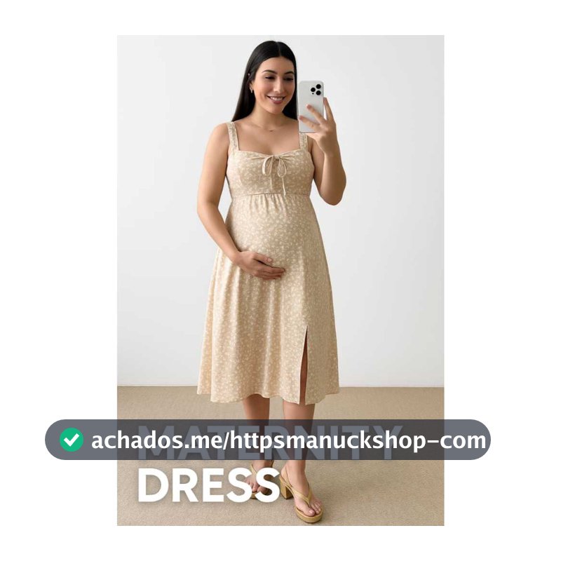 Vestido Feminina Gestante Midi Floral com Fendas e A  justes Nas Costas